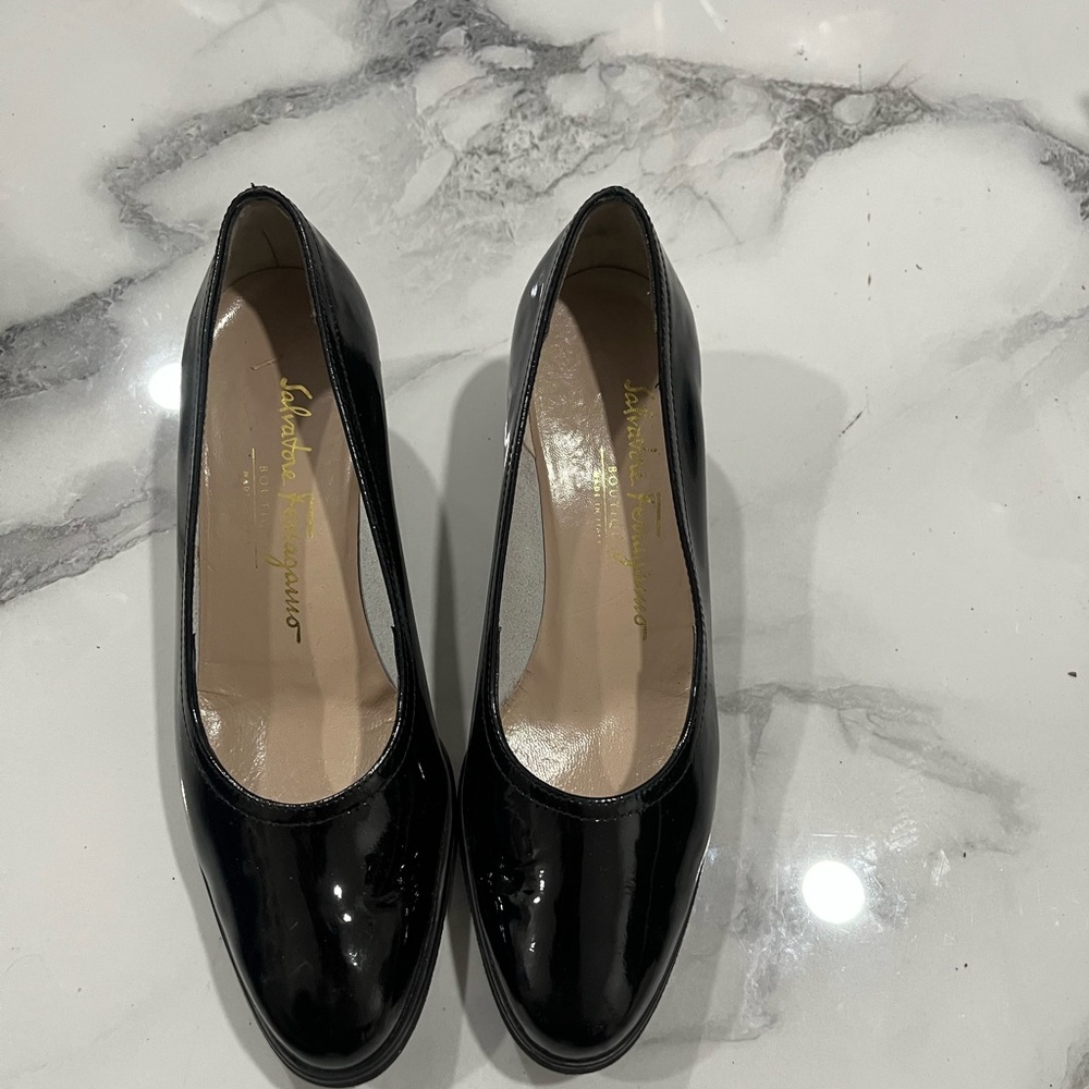 Salvatore Ferragamo Black Patent Wedges